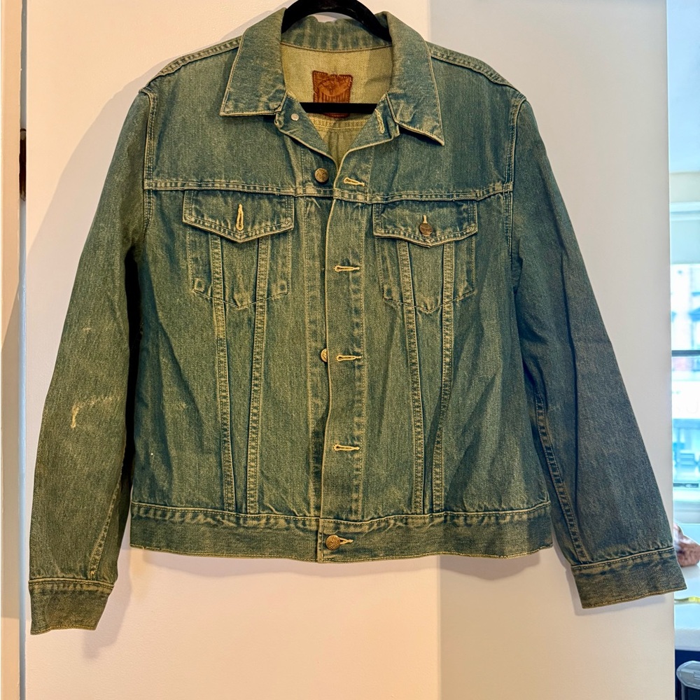 Upcycled Denim Jacket with Patterned Back - image 3